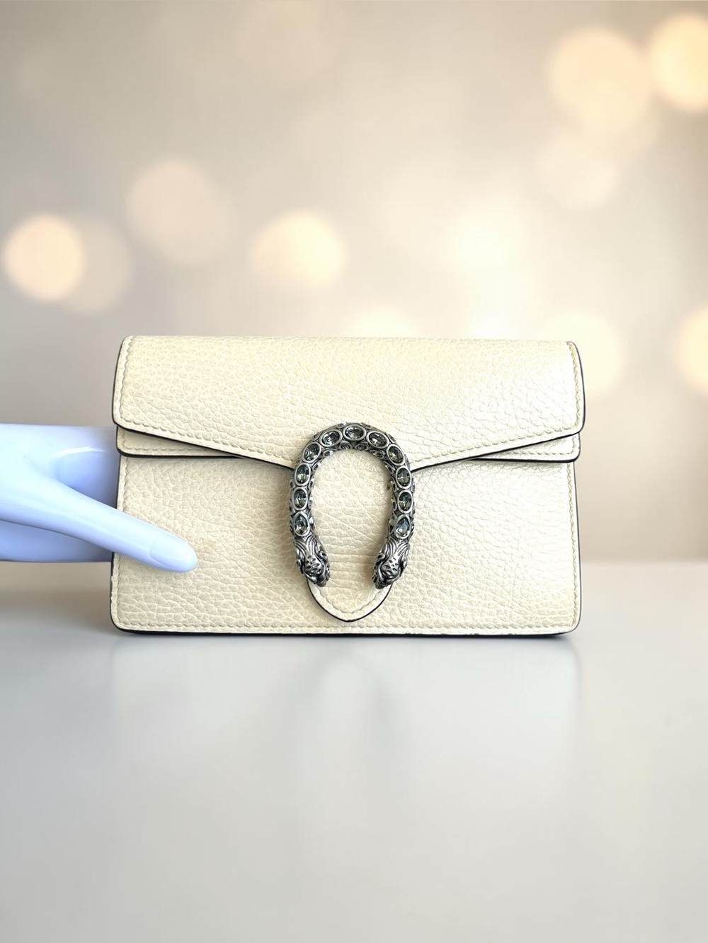 Gucci Dionysus Crystal Super Mini Ivory Leather Crossbody Bag